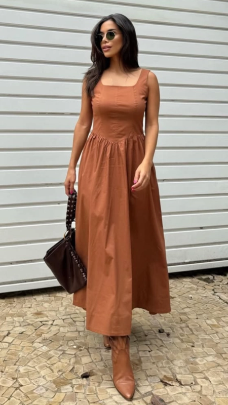 vestido midi tricoline corset