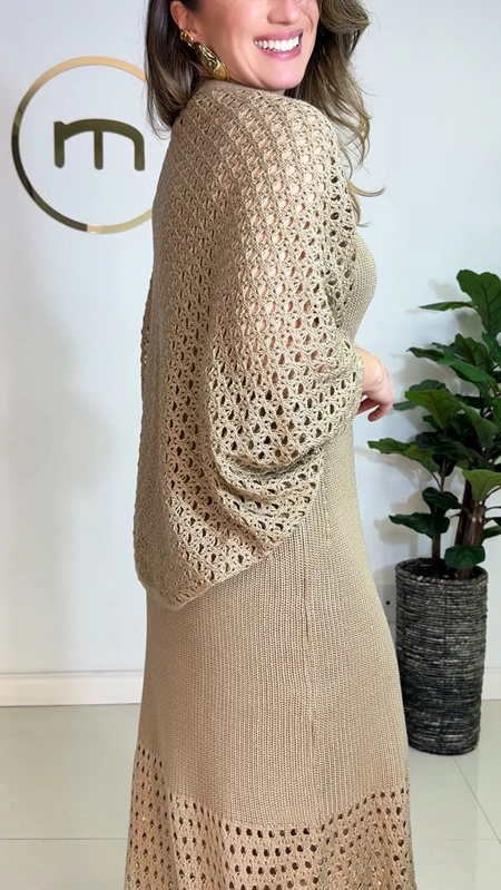 vestido midi crochê chic com casaqueto
