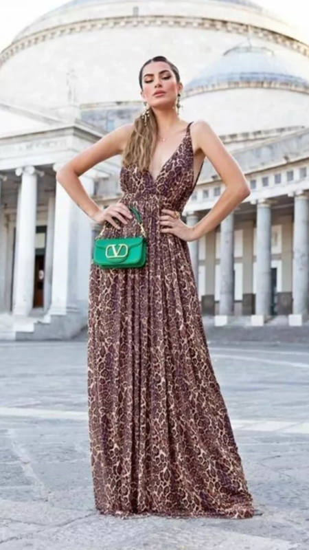 vestido longo tule onça