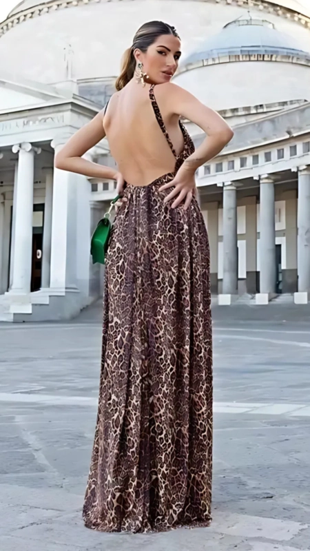 vestido longo tule onça