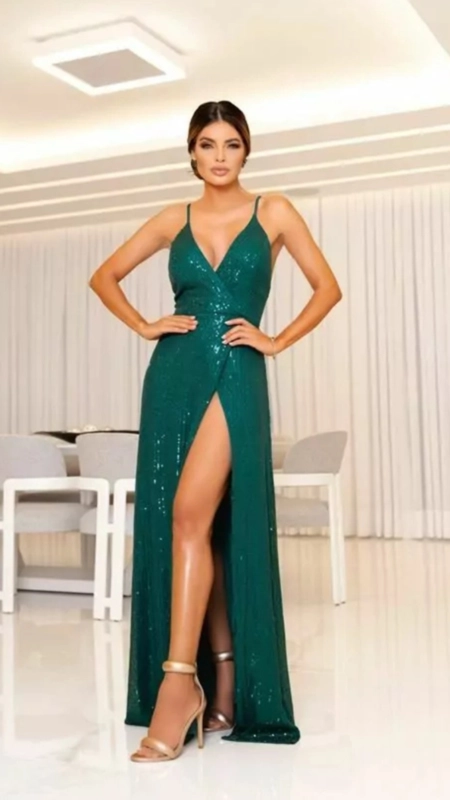 vestido longo bordado micropaetê fenda