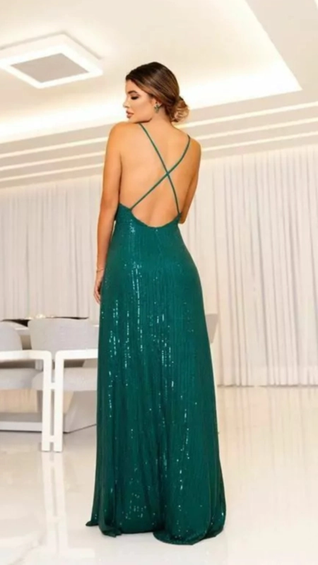 vestido longo bordado micropaetê fenda