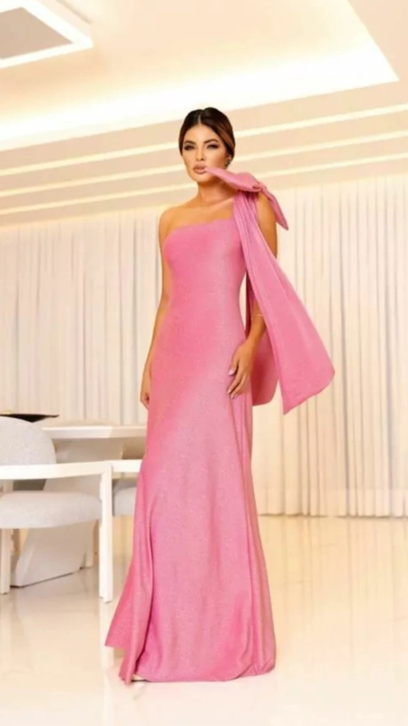 vestido longo lurex statement um ombro