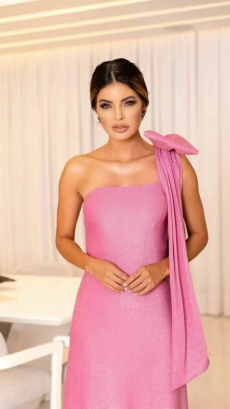 vestido longo lurex statement um ombro