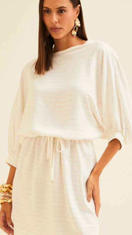 vestido forum manga curta listra lurex