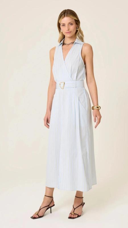 vestido midi dudalina transpassado tricoline