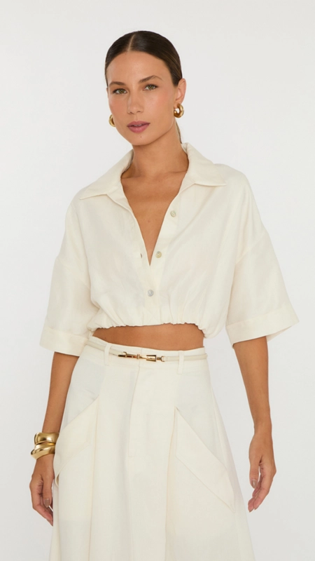 Camisa cropped animale linho