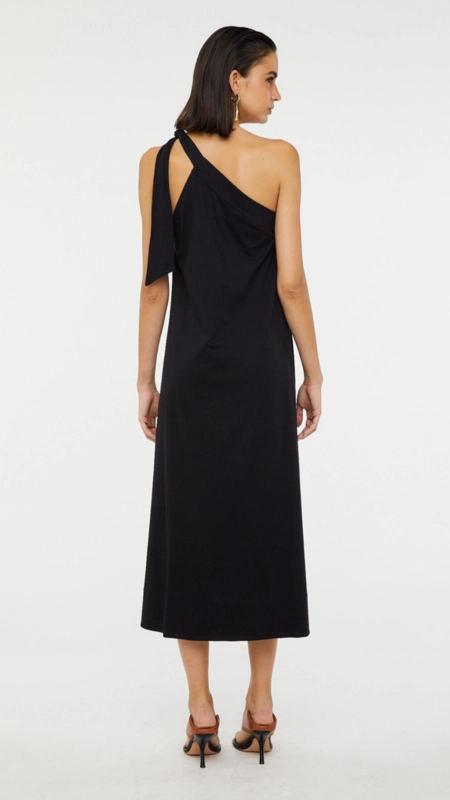 Vestido midi animale um ombro amarração