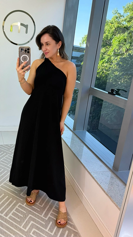 Vestido midi animale um ombro amarração