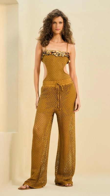 calça tricô detalhe linho open