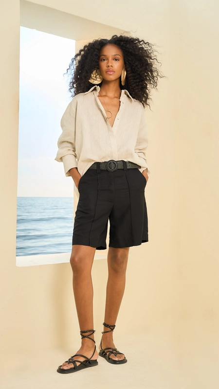 bermuda linho com cinto open