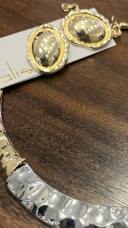 cj colar e brinco bicolor oval