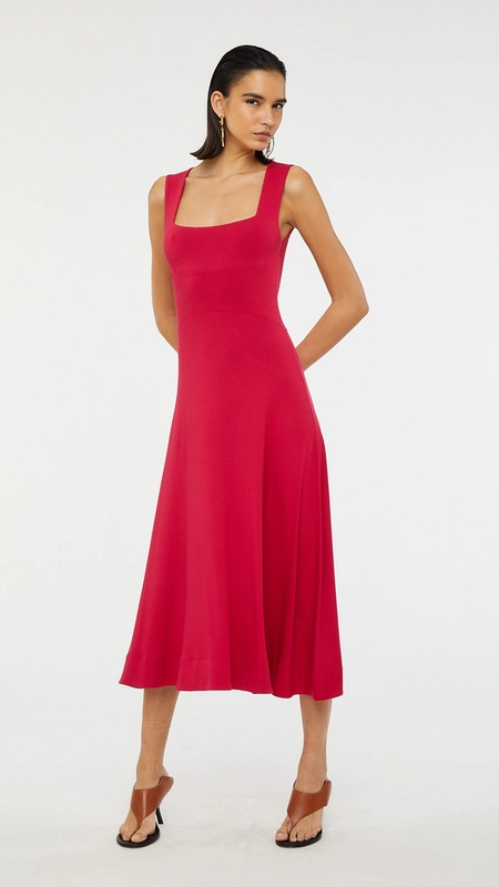 vestido midi animale decote bailarina