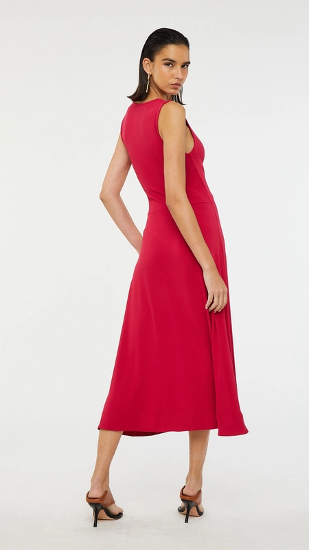 vestido midi animale decote bailarina