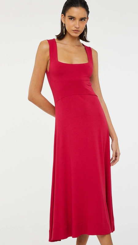 vestido midi animale decote bailarina