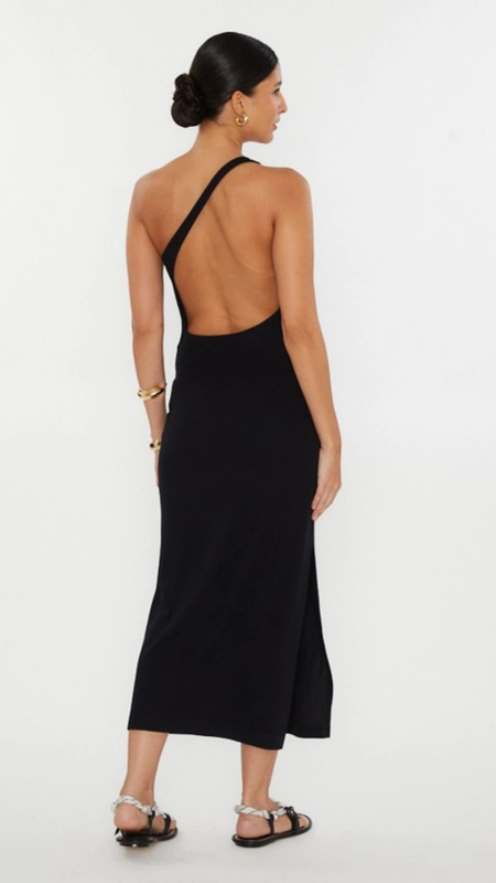 vestido midi malha decote