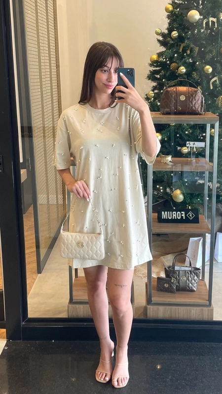 vestido malha animale perolas