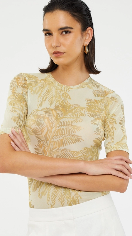 blusa tule mc animale folhagem plumes