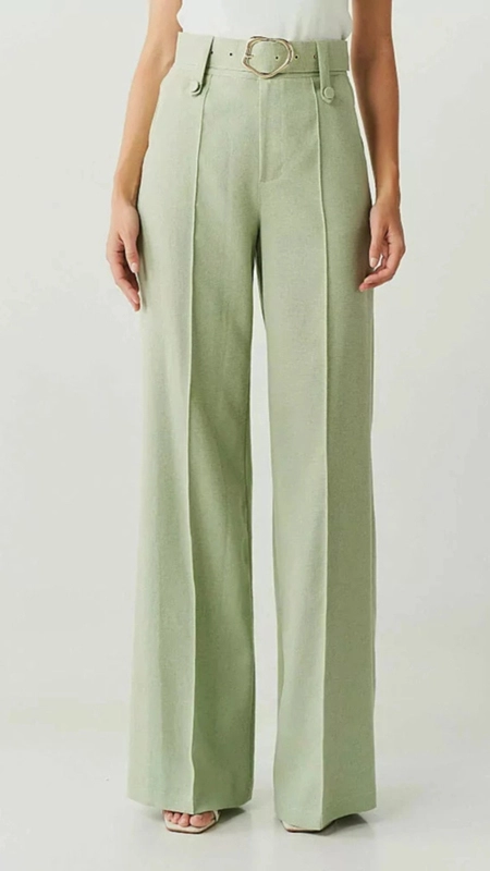 calça pantalona com cinto linho belga