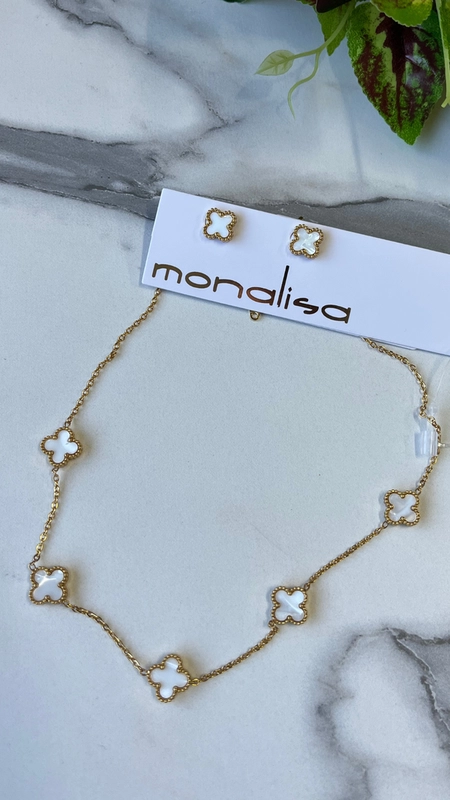 conjunto colar e brinco trevo