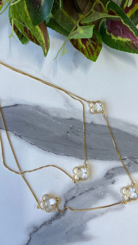 colar trevo duplo dourado