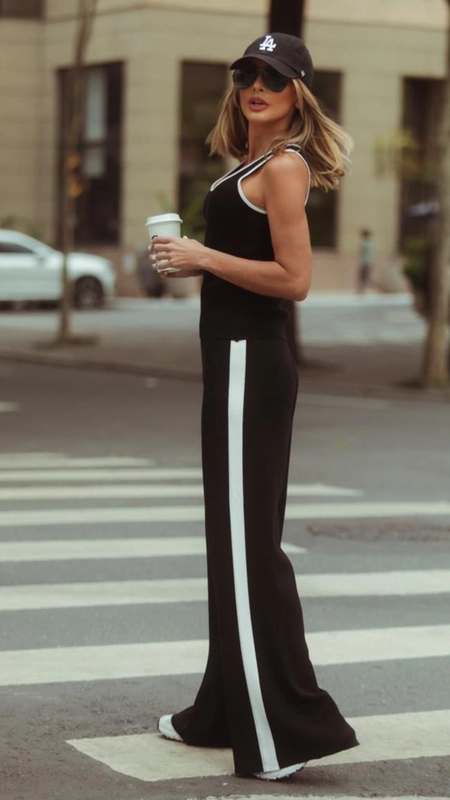 conjunto tricot bicolor calça e regata lia