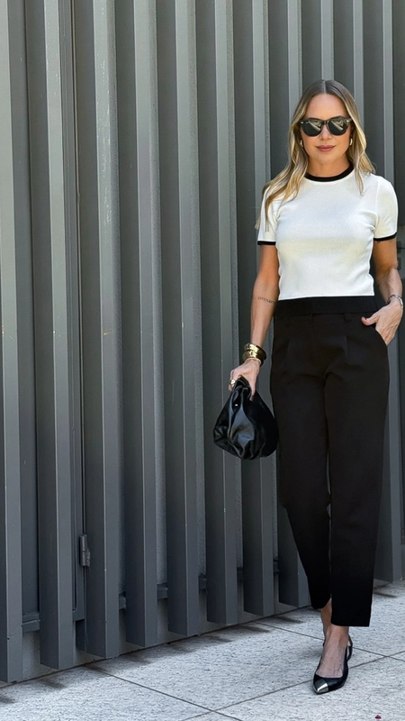 blusa manga curta toque modal bicolor