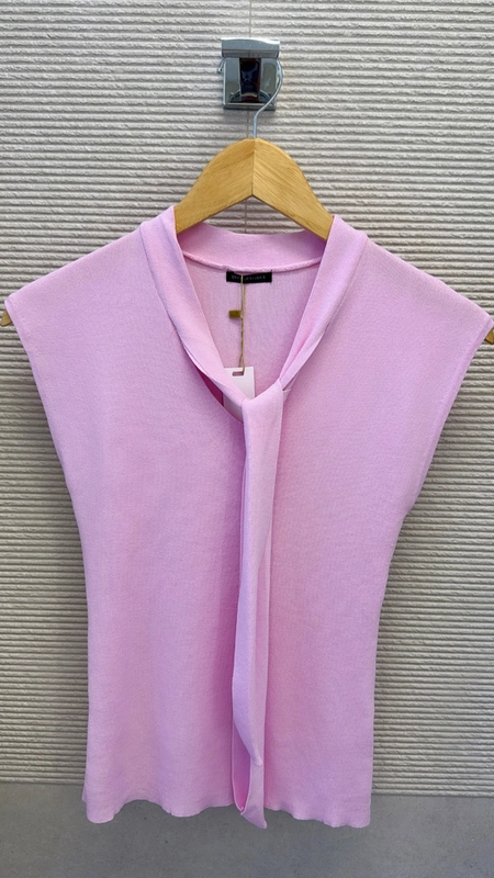 blusa sem manga toque modal laço gravata