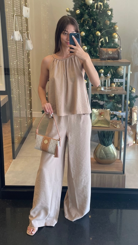 conjunto calça e blusa halter toque de seda