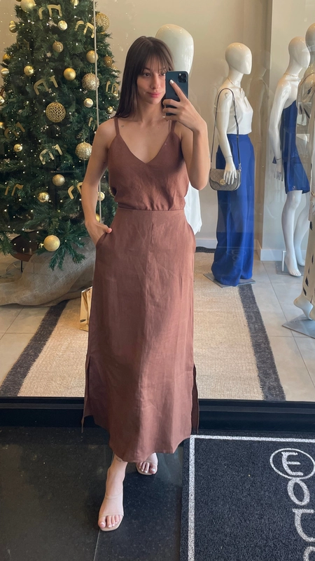 saia midi borda barroca 100% linho