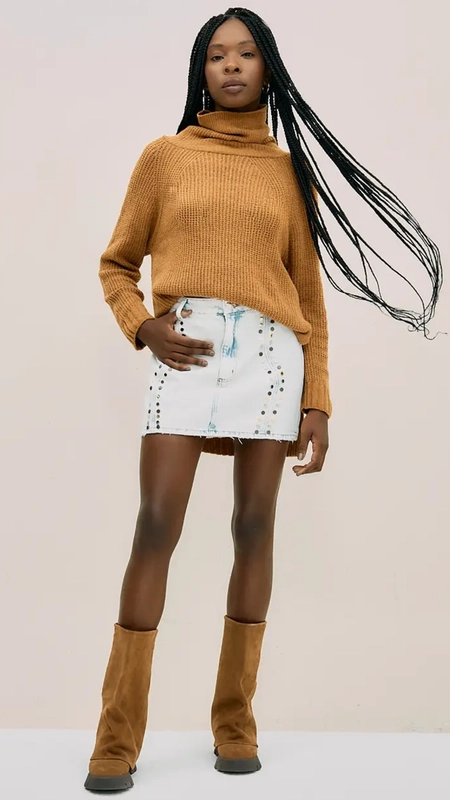 mini saia jeans open tachas