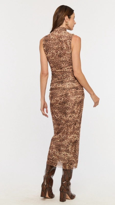 vestido tule midi animale onça