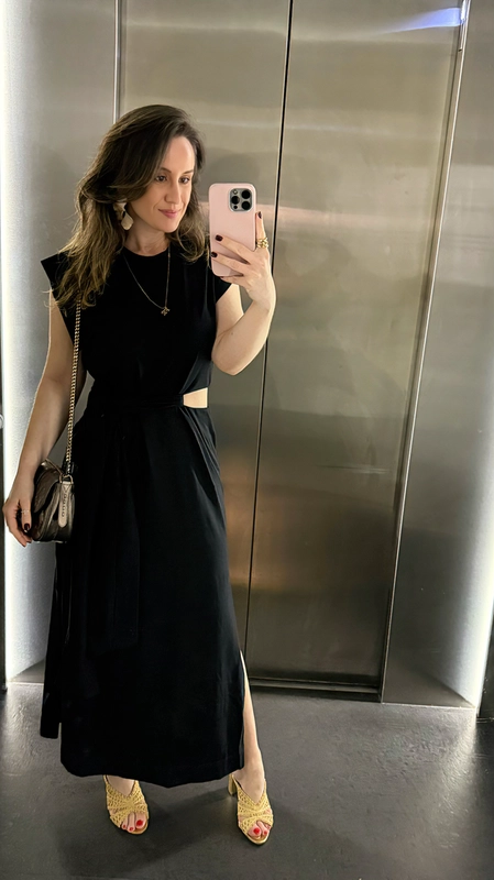 vestido midi animale vazado lateral