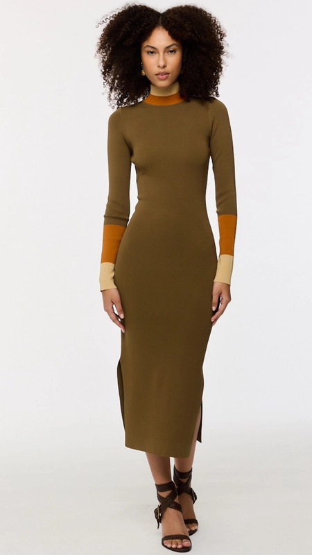 vestido midi animale tricot punho listrado