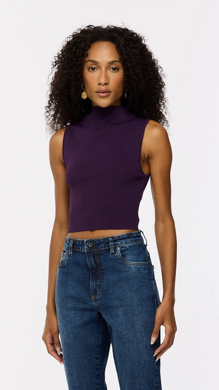 blusa animale cropped gola alta tricot color