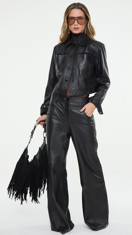 calça de couro animale mix jeans