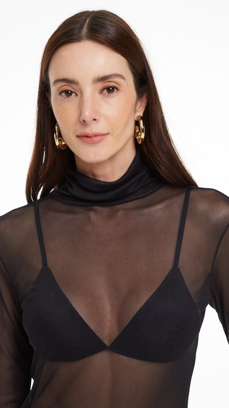 blusa tule animale gola alta