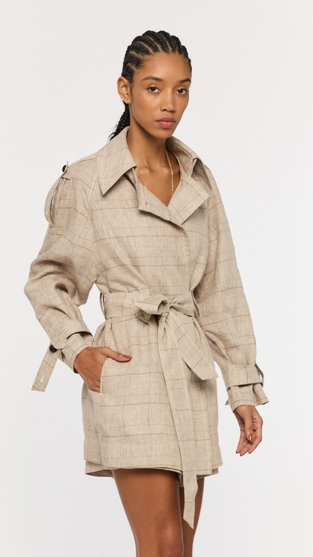 casaco trench coat linho xadrez animale