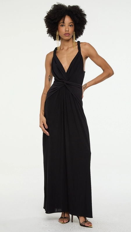 vestido longo animale decote costas jersey