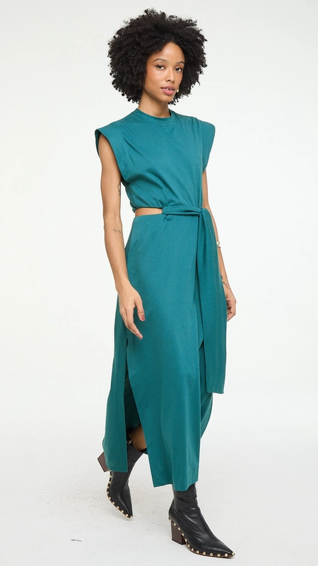 vestido midi animale vazado lateral