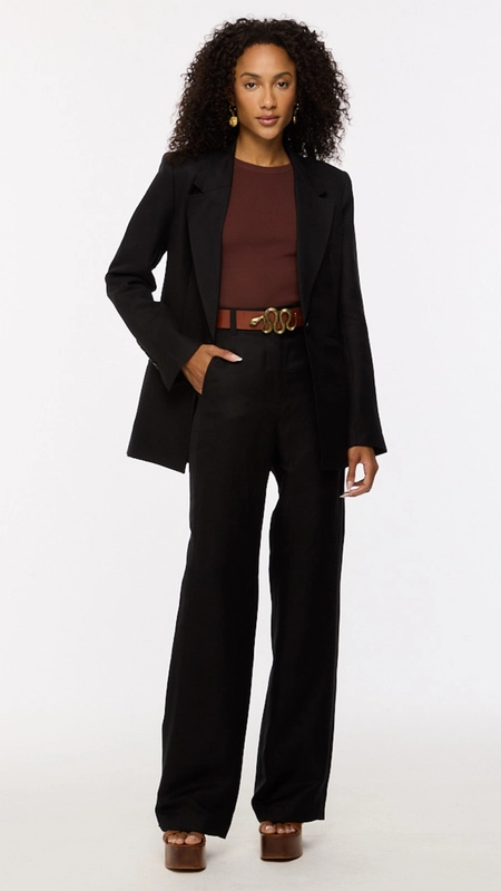 calça reta alfaiataria com linho animale