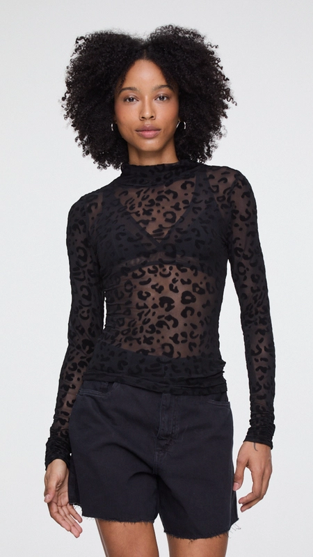 blusa ml devore onça gola alta animale jeans