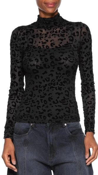 blusa ml devore onça gola alta animale jeans