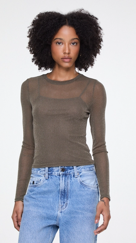 blusa ml tule glitter dec redondo animale jeans