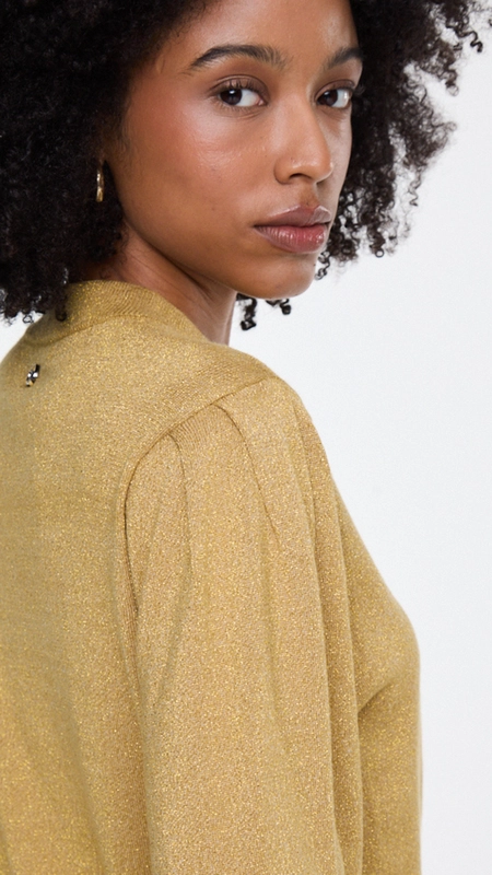 blusa tricot lurex pregas ombro animale jeans