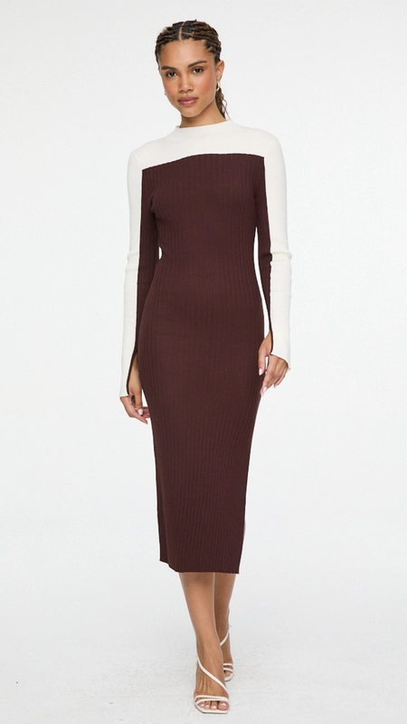 vestido midi tricot abertura punho animale jeans