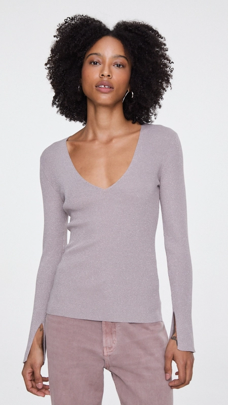 blusa tricot lurex decote v animale jeans