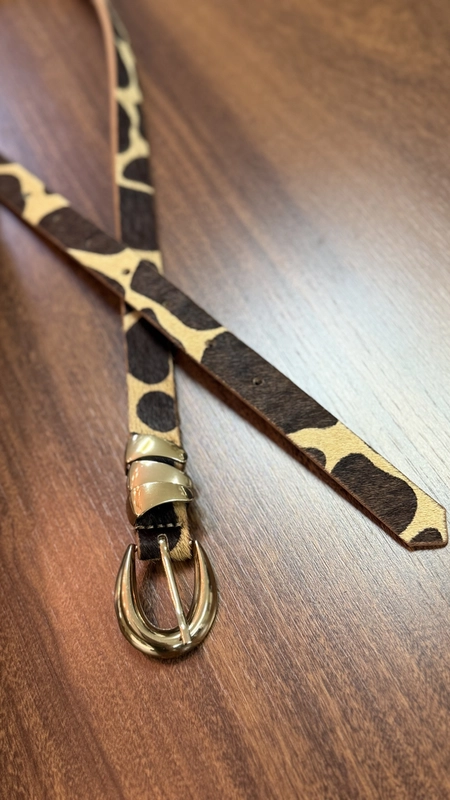 cinto couro animal print passante gold 2cm