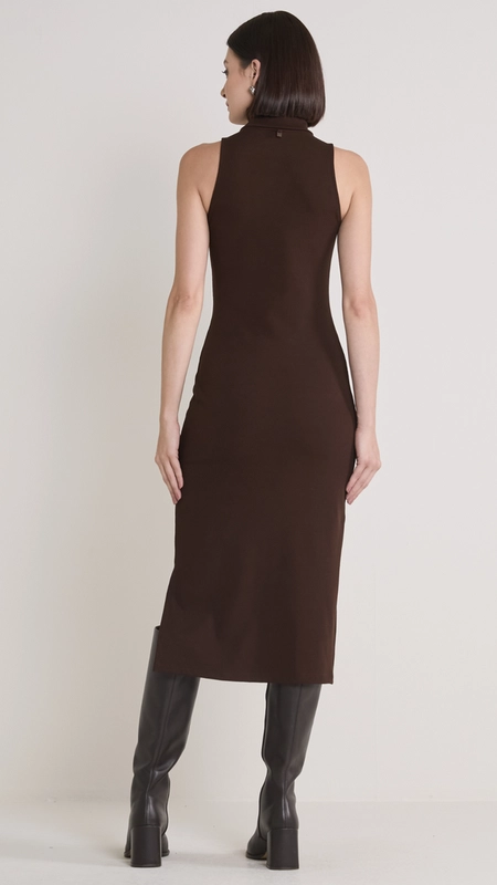 vestido midi canelado gola alta forum