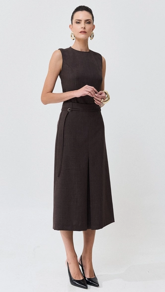 saia midi com cinto alfaiataria classic